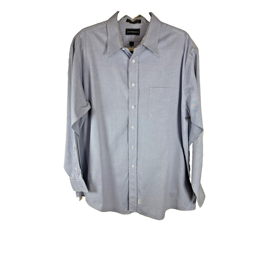 JOHN CLARENDON LONG‎ SLEEVE DRESS SHIRT. Lt BLUE PINPOINT OXFORD USA  20-Big